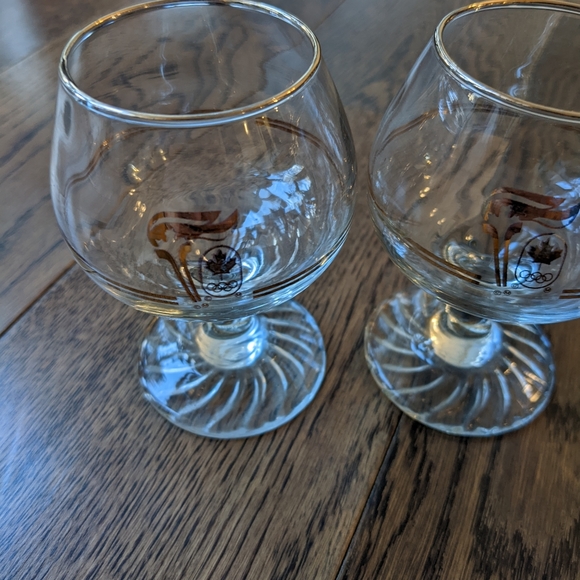 Vintage 1988 Calgary Olympic Torch Gold Trim Brandy Glasses - Picture 5 of 7
